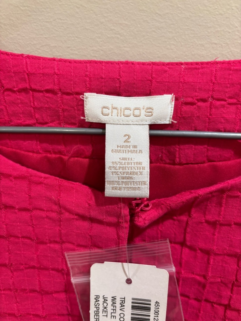 Chico's Travellers Collection Raspberry Waffle Textured Open-Front Jacket NWT - Picture 2 of 6